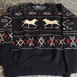 Polo by Ralph Lauren Navy Fair Isle Horse Knit Crewneck